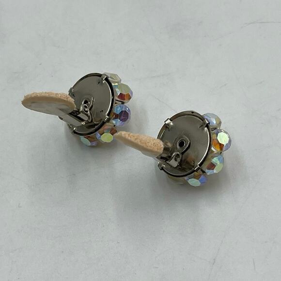 Vintage Off White Bumpy Faux Pearl and AB Rhinestone Earring and Necklace Set - Picture 7 of 9